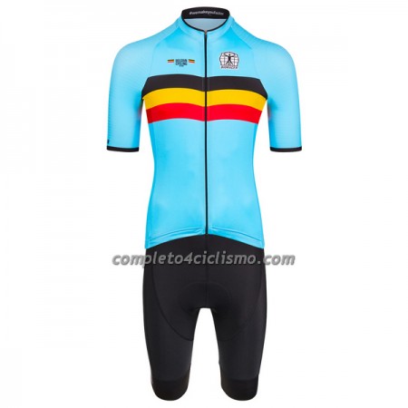 Completo Maglia + Pantaloncino con bretelle 2023 Nazionale Belgio Manica Corta Azzurro